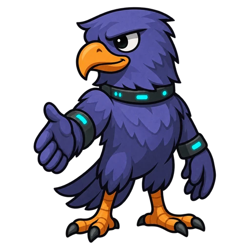 Hunto falcon mascot offering a handshake