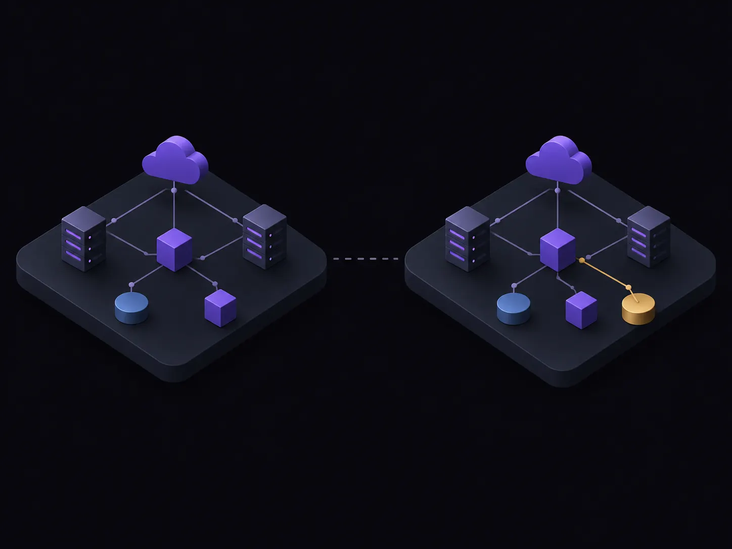 Two isometric asset maps side by side, the right one showing a new gold asset that appeared since the last scan