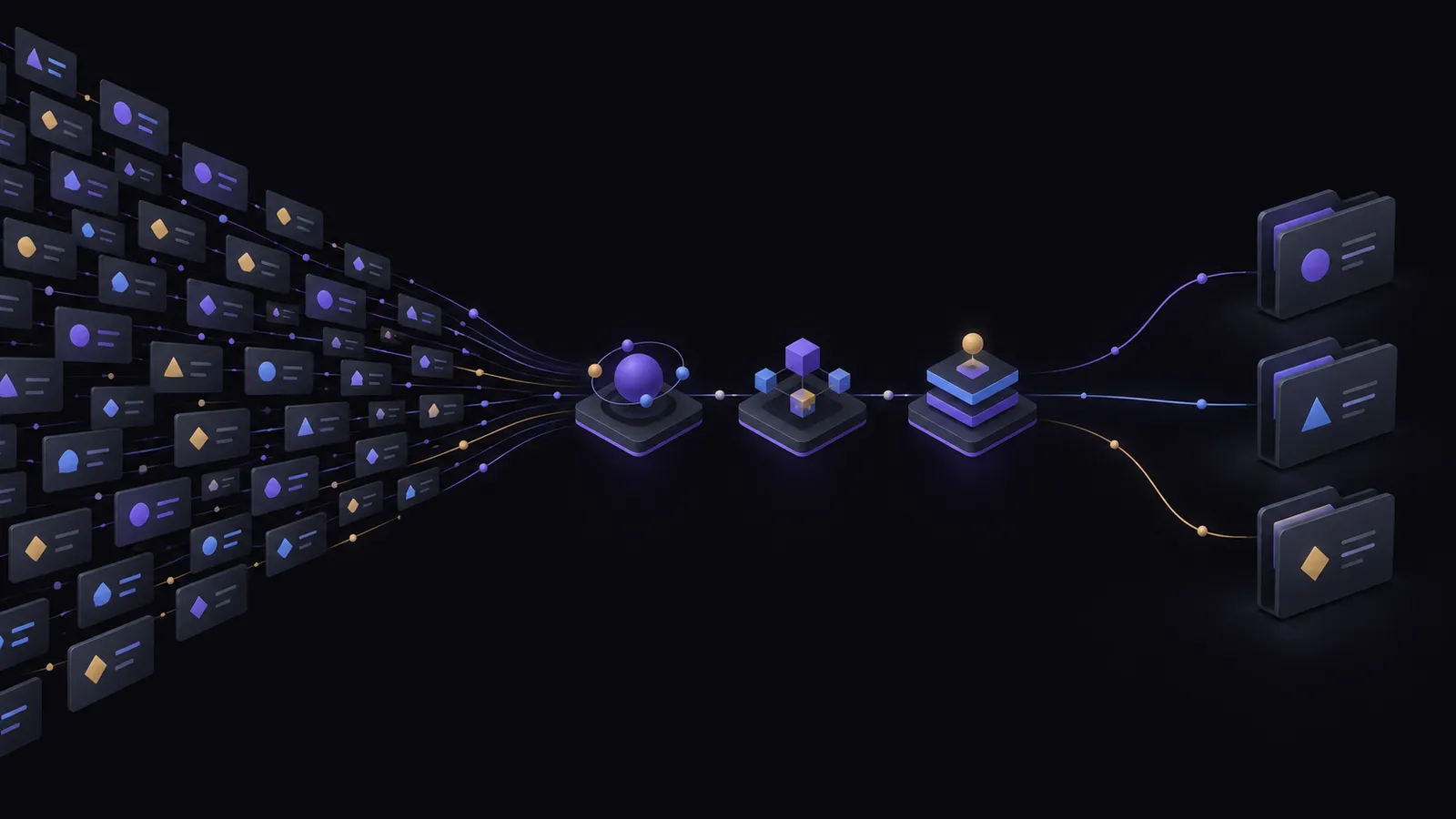 Thousands of security alerts flowing through three AI reasoning stages and arriving as sorted, evidence-backed case folders