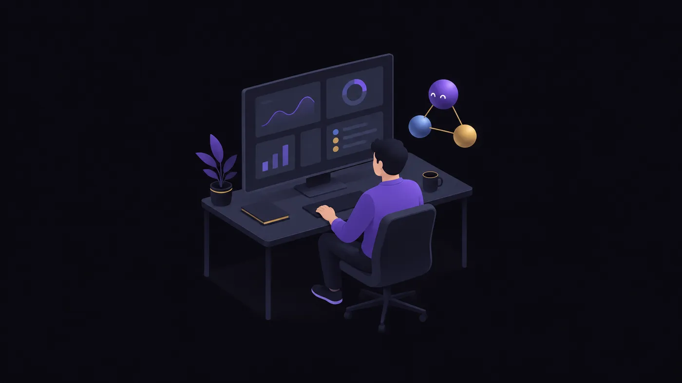 One person at a desk watching a single security dashboard, with a small connected graph beside it