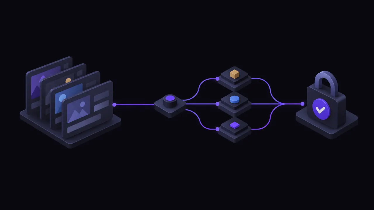 Abuse pages flowing through a routing step to a verified, locked outcome