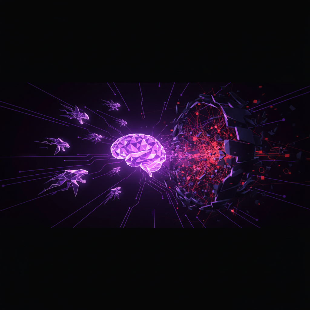 Futuristic AI agent with glowing circuits defending a digital network, symbolizing agentic cybersecurity